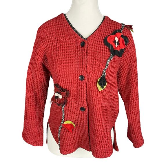 JG'S‎ MAD LAB Multimedia Cardigan Top Small Art To Wear Artsy Lagenlook Cottage - Picture 1 of 8